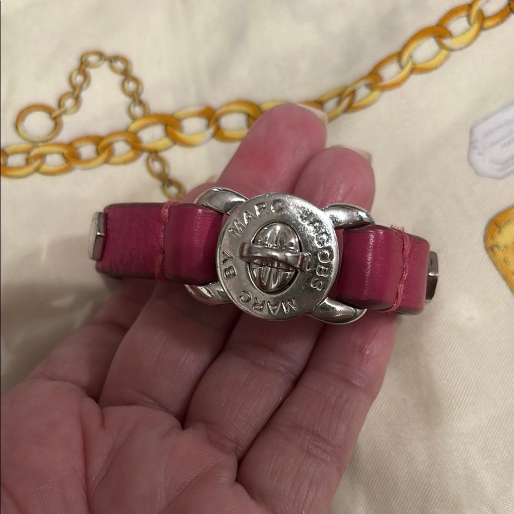 Marc Jacobs Fuchsia Leather Bracelet with Silver Detail
